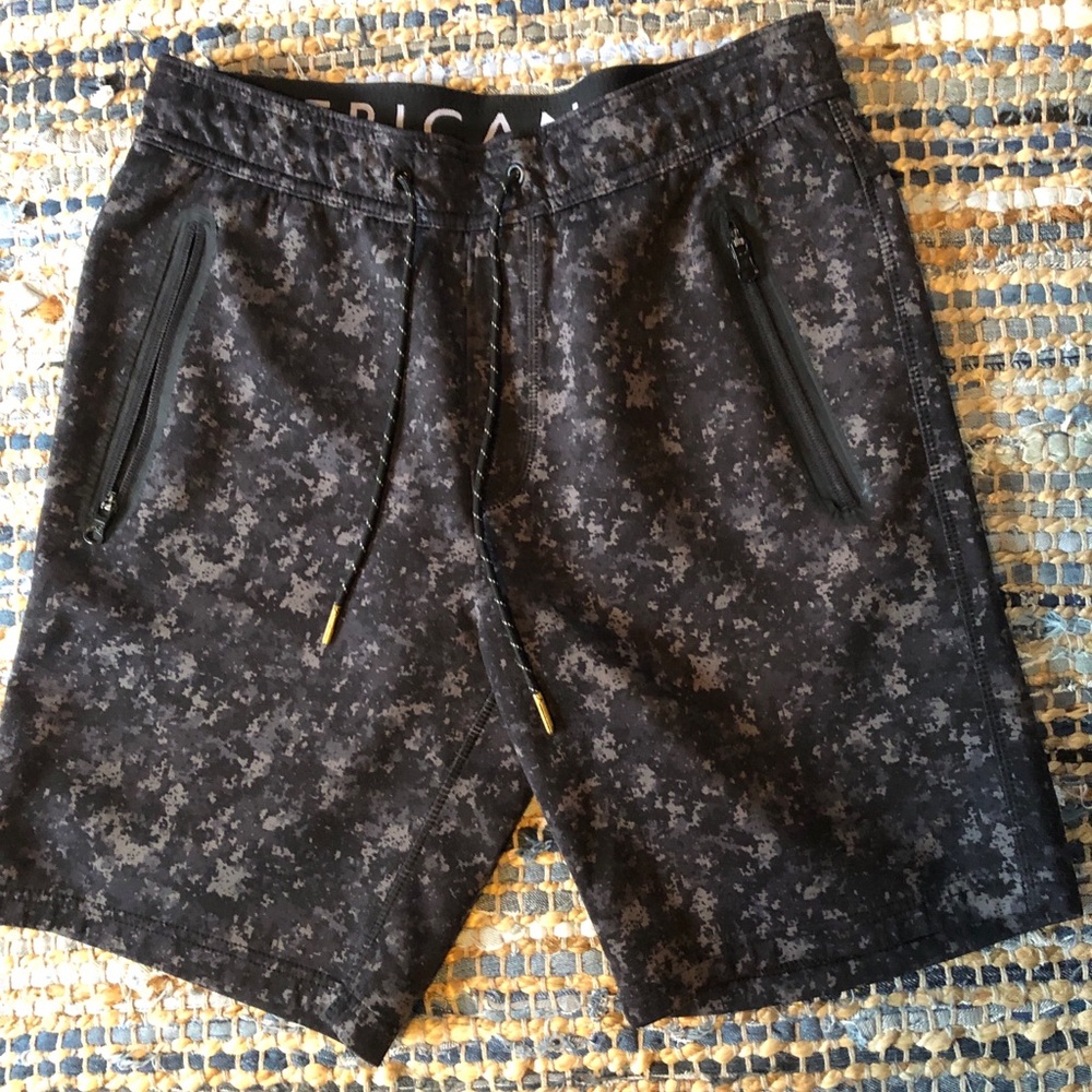 Black Camouflage Shorts with Zipper Pockets by American Eagle